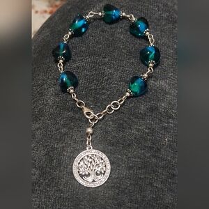 Sterling Silver Elegant Blue Art Glass Beaded Bracelet